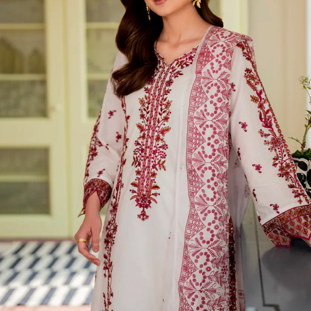 Maroon and Cream 3 Piece Cotton Suit